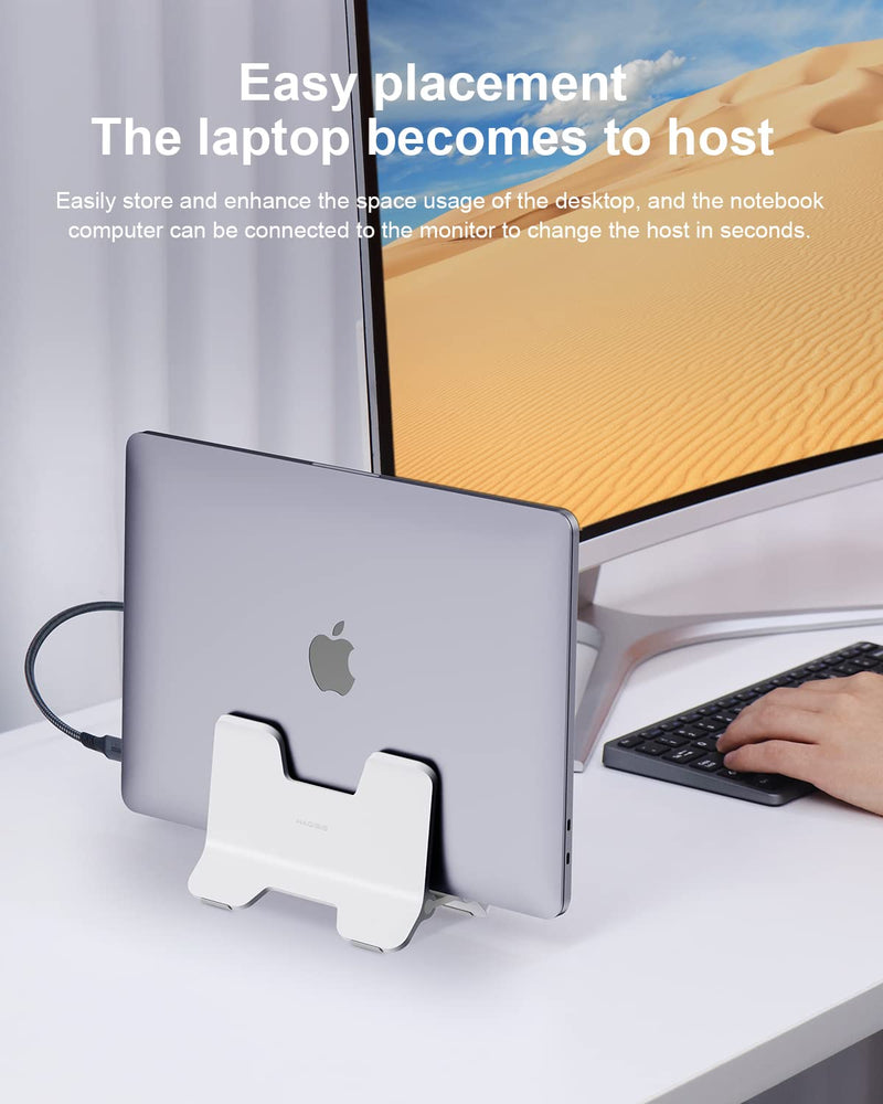 Hagibis Vertical Laptop Stand Desktop for Desk Gravity Locking Holder Dock Save Space Improves Airflow for MacBook Pro, Mac Mini, Surface, HP, Dell, Chrome Book (White ABS) White ABS