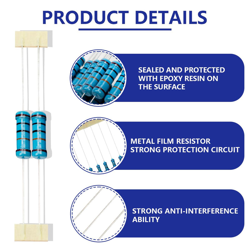 Innfeeltech 50 Pcs 2W 1% Tolerance 100K Ohm Metal Film Resistor Resistance for DIY Project and Experiments 2W 100KΩ