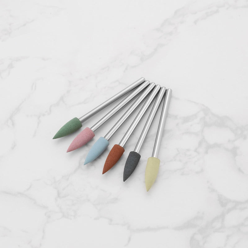 Create idea 6 Pieces 2.35 mm Silicone Polishing Installation Grinding Head Pointed Rotating Tool Polishing Wheel Tool Suitable for Sanding Metal Pink Blue Black Green Brown Yellow