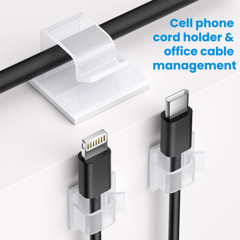 60 Pcs Small Clear Adhesive Cable Clips for Cord Management Under Desk Nightstand Phone PC Charger Plug Speaker Cord Holder Keeper Hook Wall Wire Organizer Car Dash Cam Ethernet Christmas Light