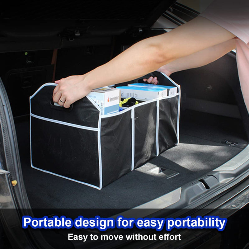 Car Trunk Organizer, Portable Foldable Waterproof Auto Storage Bag with 3 Compartments, Collapsible Cargo Trunk Groceries Organizer, Car Accessories Universal for SUV, Truck, Van, Sedan (Black2) Black2