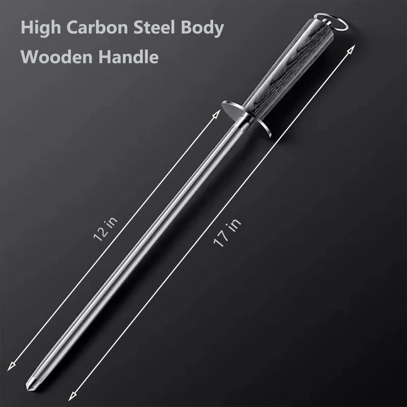 Professional Honing Rod -12 inch High Carbon Steel Knife Sharpener Rod Colorful Color Wood Handle,Sharpening Rod Belt Magnetization,Honing Steel Quick Sharpening,Chef's Sharpening Tool