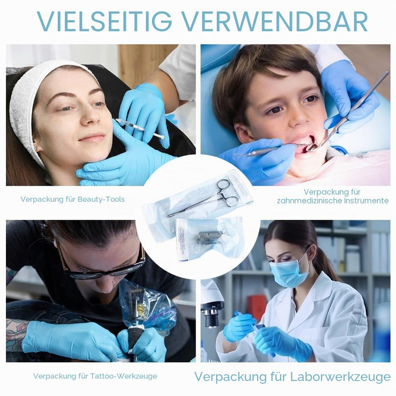 Pack of 150 Self-Sealing Sterilisation Bags, Disposable, Sterilisation Bag, PVC Dental Sterilisation Bag, Self-Sealing for Dental Tools, Cosmetic Packaging, 90 x 165, 57 x 130, 70 x 260 mm