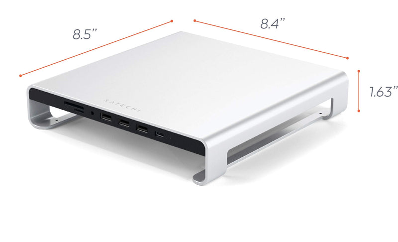 Satechi Type-C Aluminum Monitor Stand Hub with USB-C Data, USB 3.0, Micro/SD Card Slots & 3.5mm Headphone Jack - for Apple Studio Display, iMac M1, iMac, iMac Pro (Silver) Silver