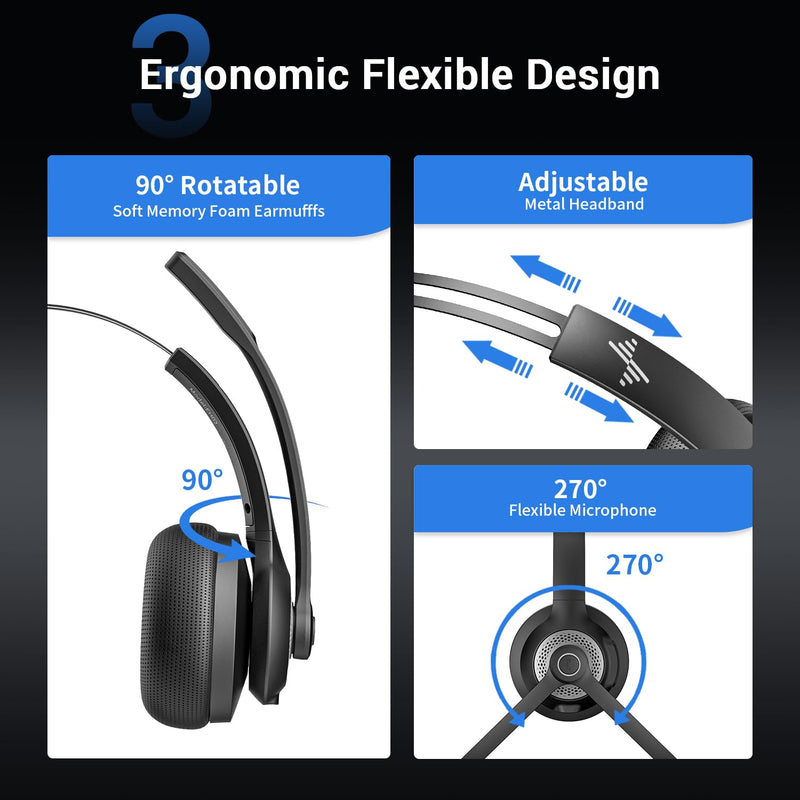 Bluetooth Headset - Wireless Headset with Noise Cancelling Microphone, V5.2 Computer Headphones with USB Dongle, Charging Base & Mic Mute for Work/Call Center/PC/Laptop/Online Class/Zoom Black