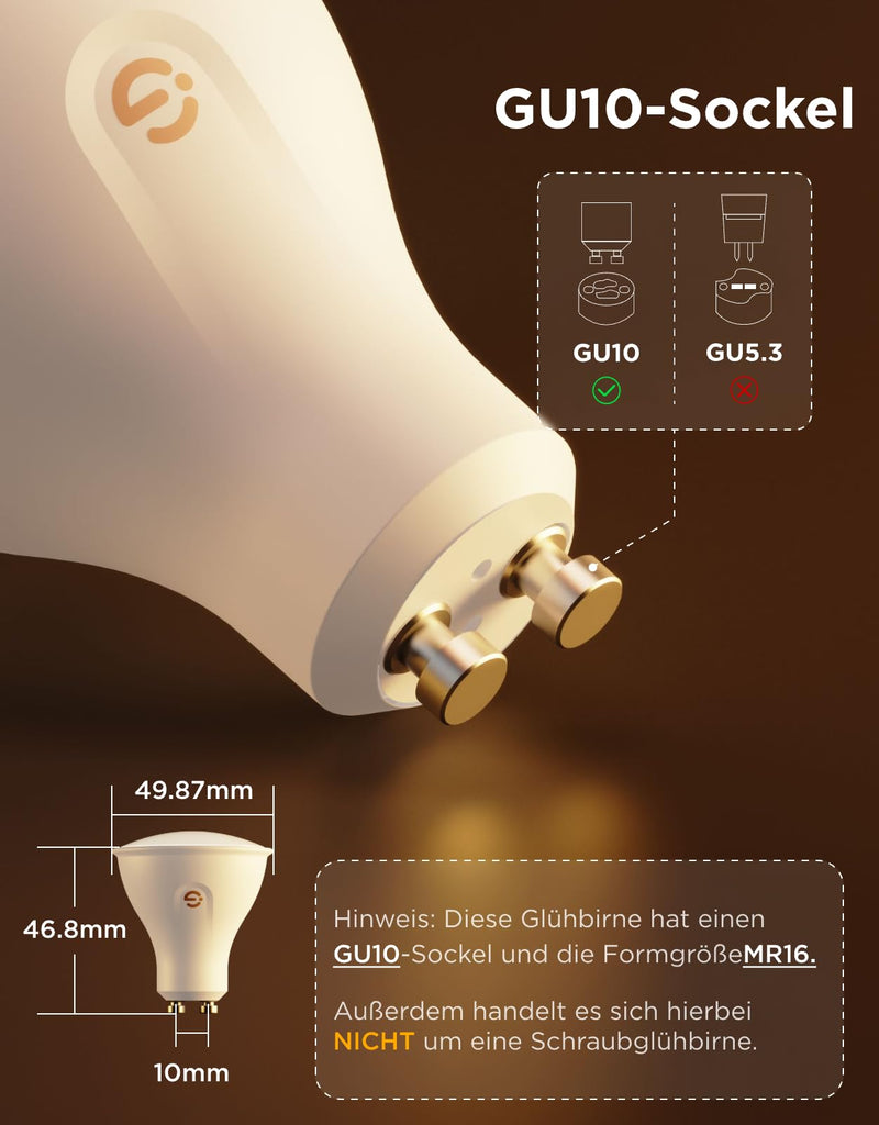 Govee GU10 Light Bulb, LED, RGBWW, Smart Bulb, Works with Matter, Alexa, Google Home, 400 lm, Wi-Fi, LED Lamp, Dimmable, Color-Changing, 56 Scenes, Synchronization with Music, Pack of 4