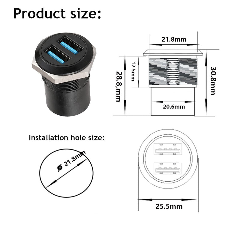 PENGLIN 5PCS Dual USB 3.0 Adapter, USB Panel Mount Bulkhead Connector, Support High-Speed Data Transfer and Charging,Compatible with Car,PC,TV,Laptop,Phone 5PCS(USB3.0)