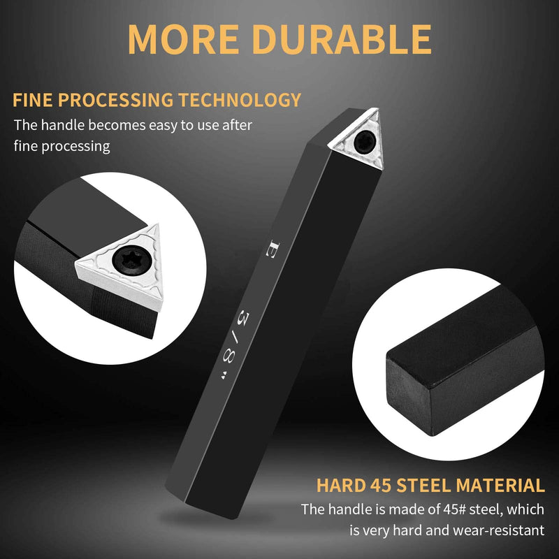 3/8" Indexable Carbide Turning Inserts Holder Set for Machining Lathes, 5 Pcs Set Metal Lathe Tools Inserts Bits with Carbide Inserts TCMT110204. 3/8 in