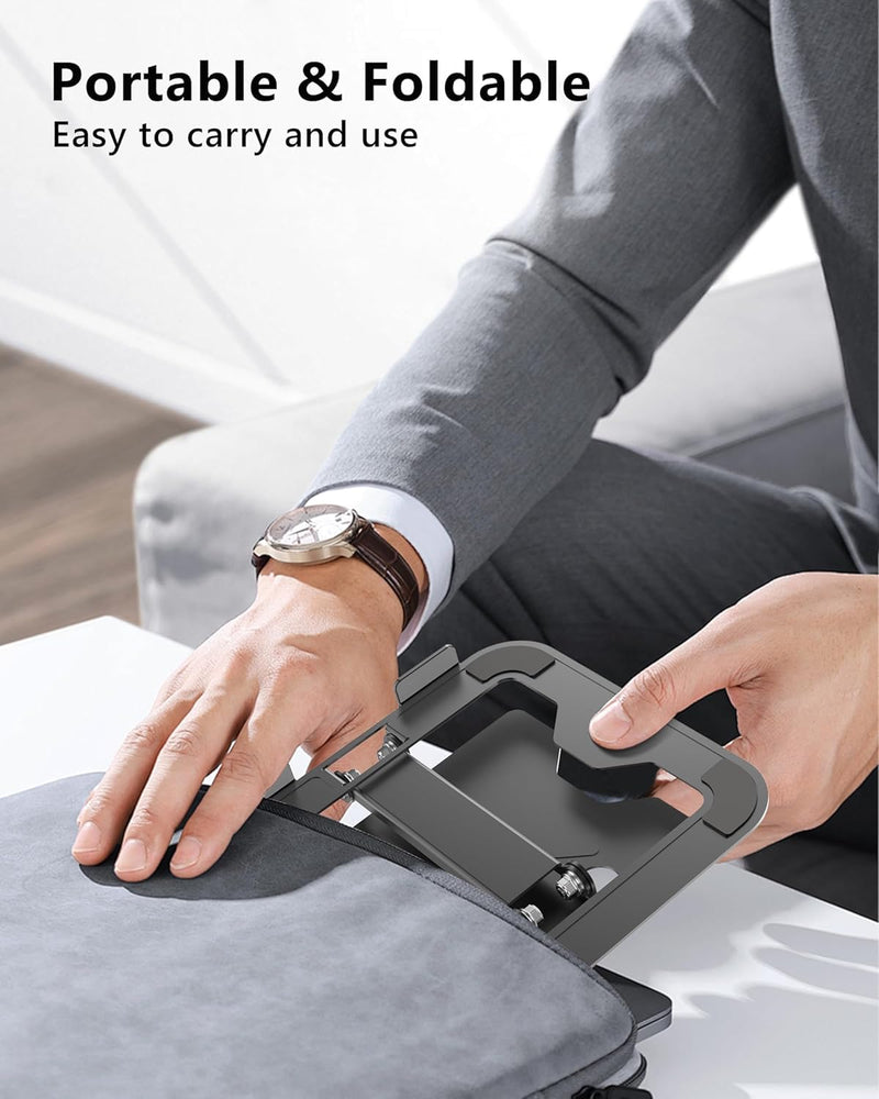 Adjustable Laptop Stand for Desk, Metal Foldable Laptop Riser, Portable Laptop Holder Mount, Ventilated Cooling Computer Notebook Stand for MacBook Air Pro, All 10-16'' Notebooks Laptops, Black