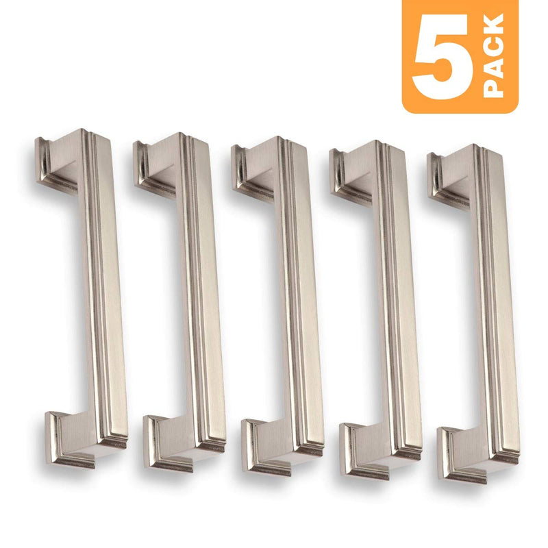 Southern Hills Brushed Nickel Cabinet Handles | Pack of 5 | Satin Nickel Pulls for Dressers & Cabinets 5 Inch (128mm) Brushed nickel, Satin nickel