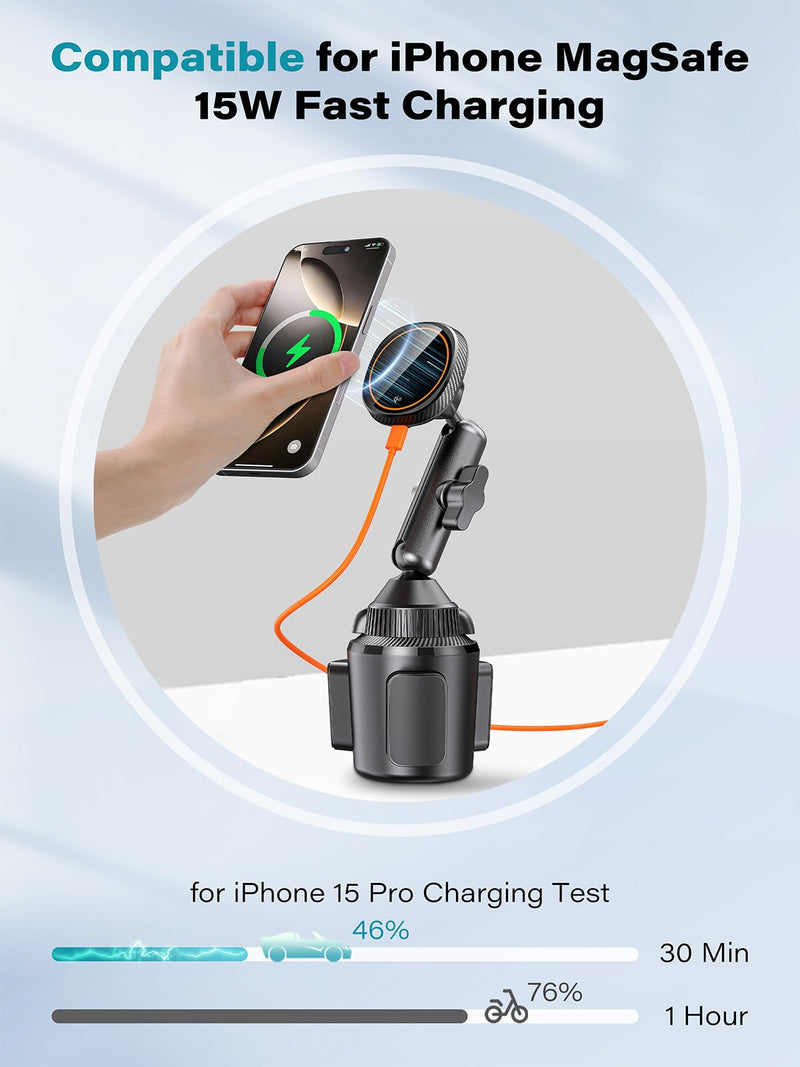 for Qi2 15W Magsafe Car Mount Charger, Phone Holder Car Cup Holder Wireless Car Charger Heat Dissipation Fan, Fast Charging Magnetic Phone Holder for iPhone 17 16 15 14 13 12 [PD 30W Adapter]