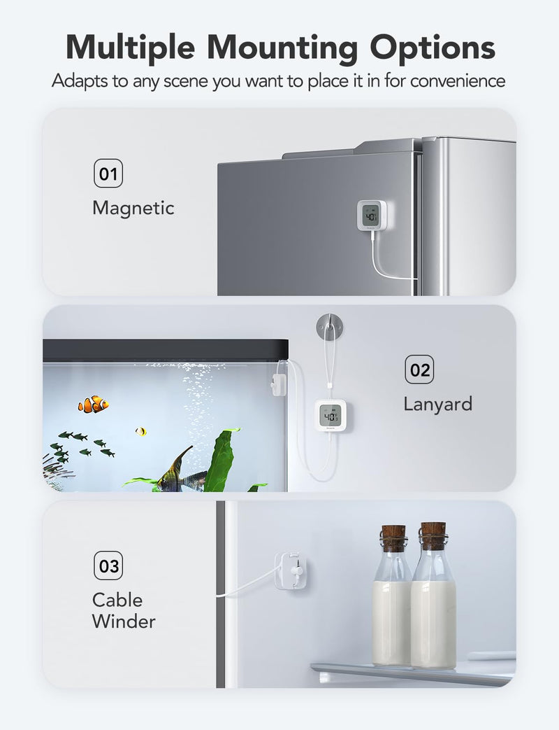 GoveeLife WiFi Refrigerator Thermometer with Alarm, Wireless Digital Freezer Temperature Gauge with App Control, LCD Display, 2 Years Free Data Export, for Home Kitchen Fridge Hot Tub 2 Pack 1 Gateway + 2 Sensor