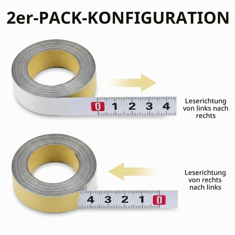 2 Tape Measure Self-Adhesive 3 m 12.5 mm Metric Carbon Steel Workbench | Steel ruler stick, T-rail precision, white scale, measuring tape, craft workshop ruler, measuring accurate