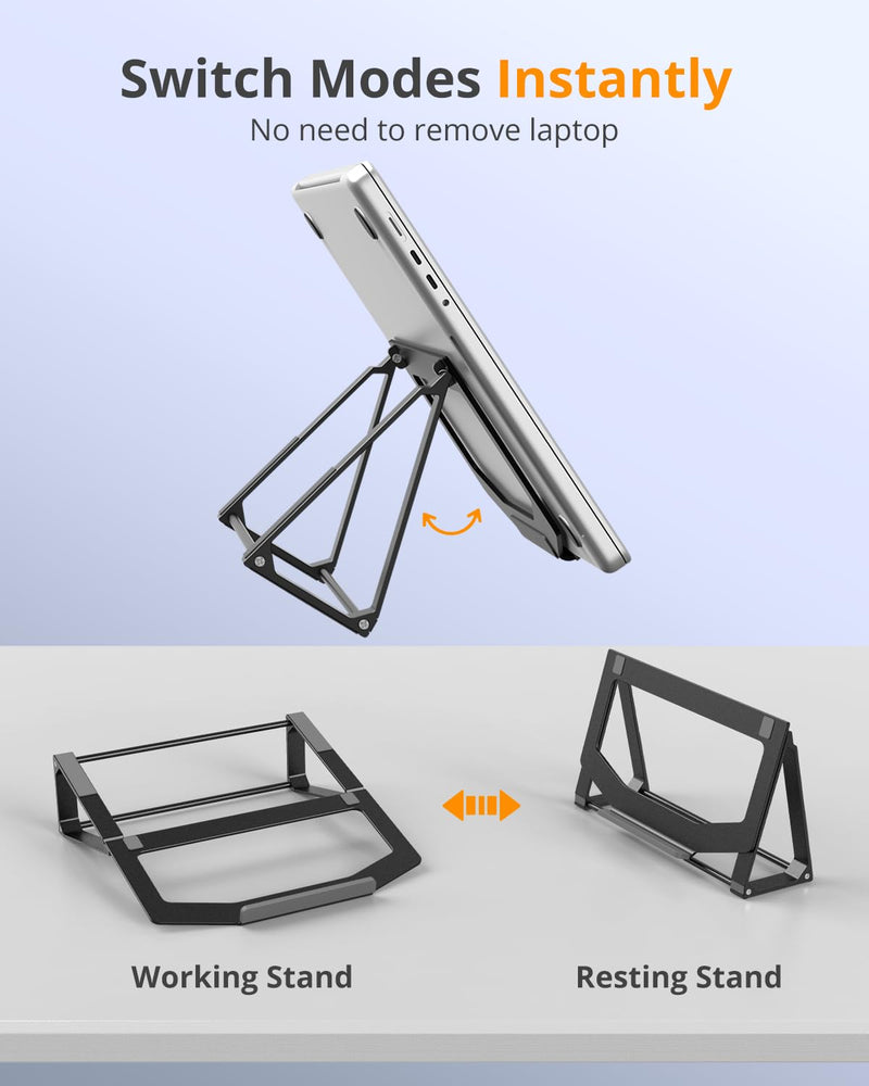 Laptop Stand for Desk, Aluminum Vertical Laptop Stand, 2-in-1 Laptop Riser Cooling Laptop Holder Compatible with MacBook Air Pro, Dell XPS, Lenovo, HP (11-17'') For 11-17'' Laptops