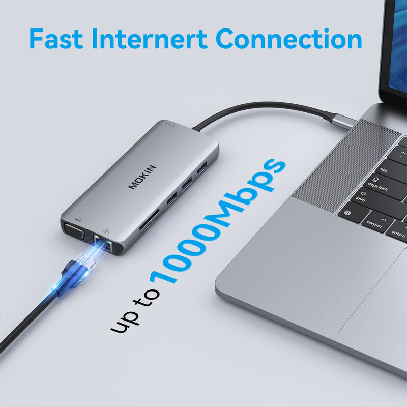 USB C Docking Station Dual Monitor, Dual HDMI Adapter 12 in 1 Triple Display USB C Hub with VGA, Gigabit Ethernet, 100W PD, 4 USB Ports, SD/TF