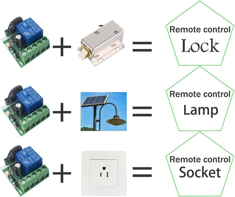 Gebildet 433MHz Universal Remote Control Switch Wireless DC 5-30V 1 Channel Relay Receiver Module RF Transmitter Momentary Toggle Latch for Gate Open Door LED Pump Car (Transmitter 1 Button+1 Receiver 1Channel) 5-30 VDC