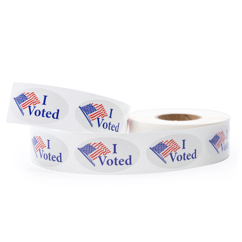 I Voted American Flag Oval Stickers - 500 Stickers/Roll, 1.375”, Garment Safe Adhesive | Hand Out to Voters | LabelValue Brand