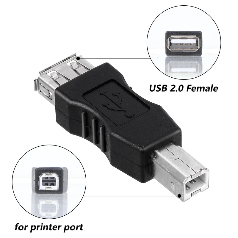 2 Pcs 2.0 A Female to USB B Male Printer Converter Connector Plug USB A to B Adapter Printer Adapter USB 2.0 AF/BM Adapter Type A Female to USB B Print Male Adapter Connector Converter Plug
