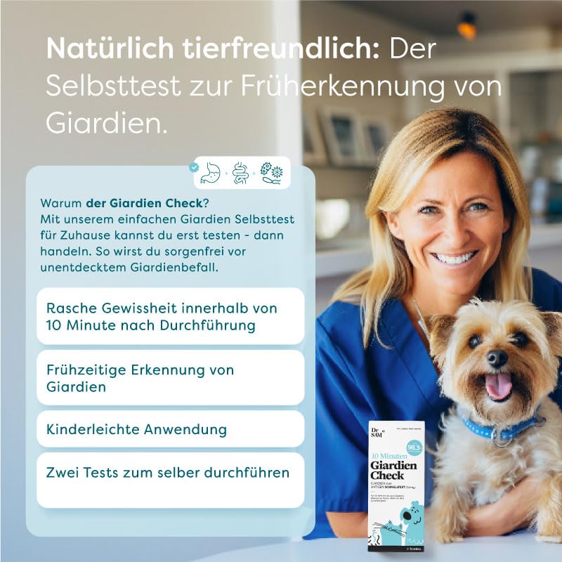 Dr. SAM Giardia Rapid Test for Dogs and Cats - Includes Veterinarian Advice, 2 Giardia Tests for Home, for Intestinal Parasites and Diarrhea, Fast Result and High Reliability Set of 2
