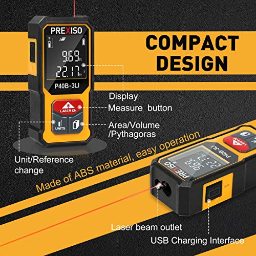 PREXISO Multi Surface Laser Level LED Light Vial, 30Ft Horizontal and Vertical Line Laser & PREXISO 135Ft Rechargeable Mini Laser Measurement Tool
