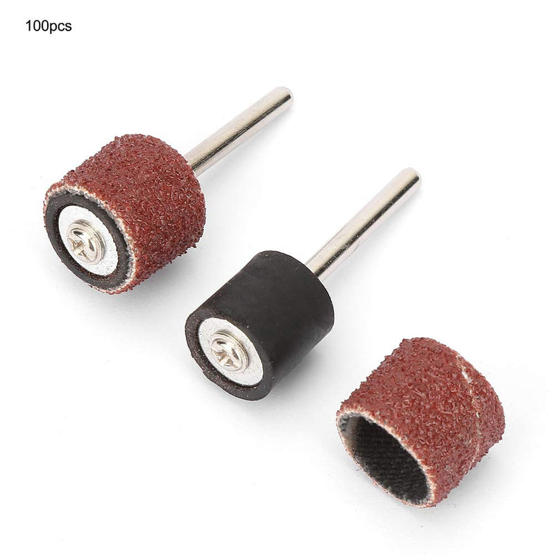 100pcs Sandpaper Rings 80 Grit 12mm Paper Ring for Sandpaper Wheel + 2 Rods Emery Cloth Sanding Sleeves High Quality Durable