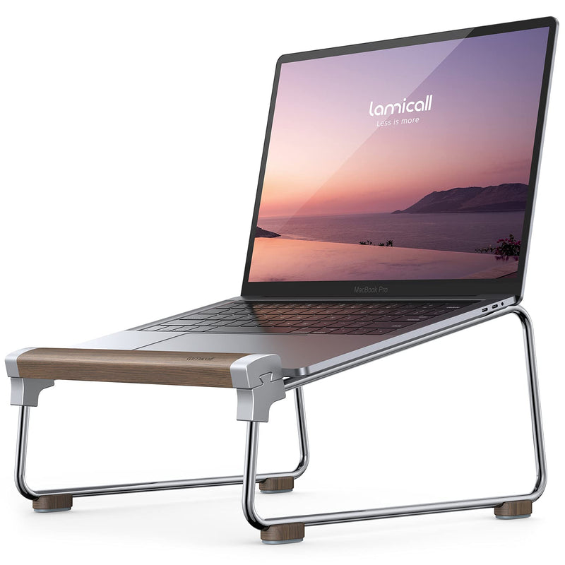 Lamicall Laptop Stand Desk, Walnut Wood Laptop Riser Portable Removable Aluminum Ventilated Ergonomic Computer Notebook Stand Holder Elevator, for MacBook Air Pro, Dell XPS, HP (10-16'') - Silver Sliver
