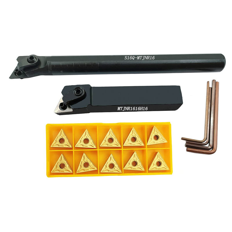 5/8 Inch Lathe Excircle Indexable Carbide Turning Tool Holder MTJNR1616H16 + Metal Lathe Internal Boring Bar S16Q-MTJNR16 + Indexable Carbide Turning Inserts TNMG331(TNMG160404).