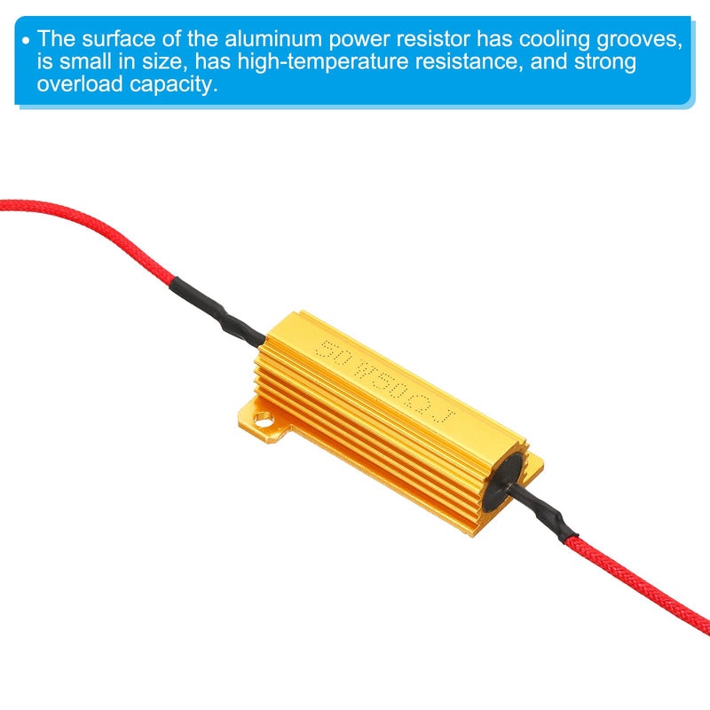 PATIKIL 2 Pieces 50W 50 Ohm Aluminum Case Resistor Housing Wire Resistors Screw Tap Power Resistor Gold Tone 50 Ω