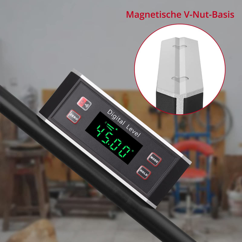 XUNTOP Digital Protractor LED Inclinometer Waterproof IP65 with V-Groove Magnetic Base, Inclinometer for Automotive, Wood and Machinery Industries (Battery Included)