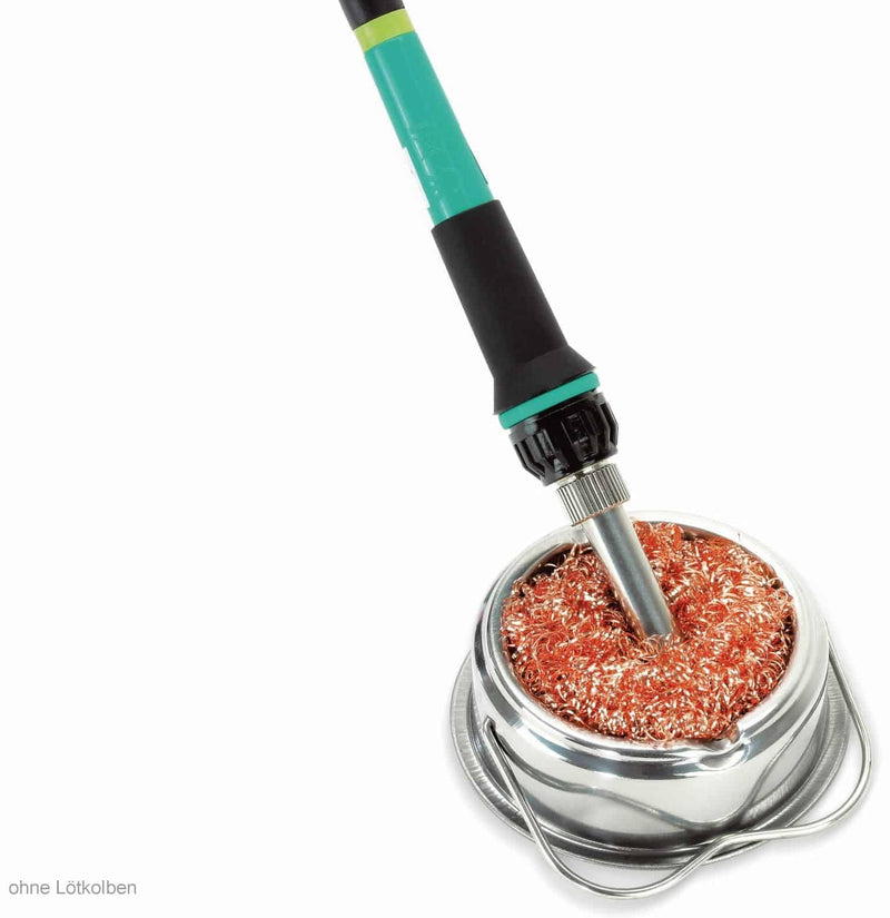 Blank soldering tip cleaner, cleaner as a sponge made of brass wool, with container and soldering iron rest
