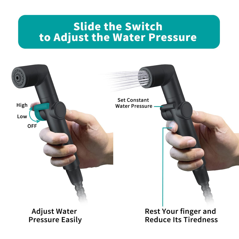 MIAOHUI Muslim Shower, Handheld Bidet Sprayer for Toilet, Cloth Diaper Sprayer, Health Faucet, Bum Gun with Hose and Holder, Wall or Tank Mount (Black) Black