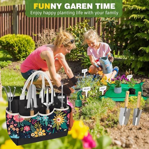 22Pcs Gardening Tools Set for Women Heavy Duty Garden Hand Tool Kit Birthday Gifts for Mom Her Wife Grandma Beginner Gardening Accessories with Tote Bag/Shovel/Repotting Mat/Plant Labels/Gloves-Black Black