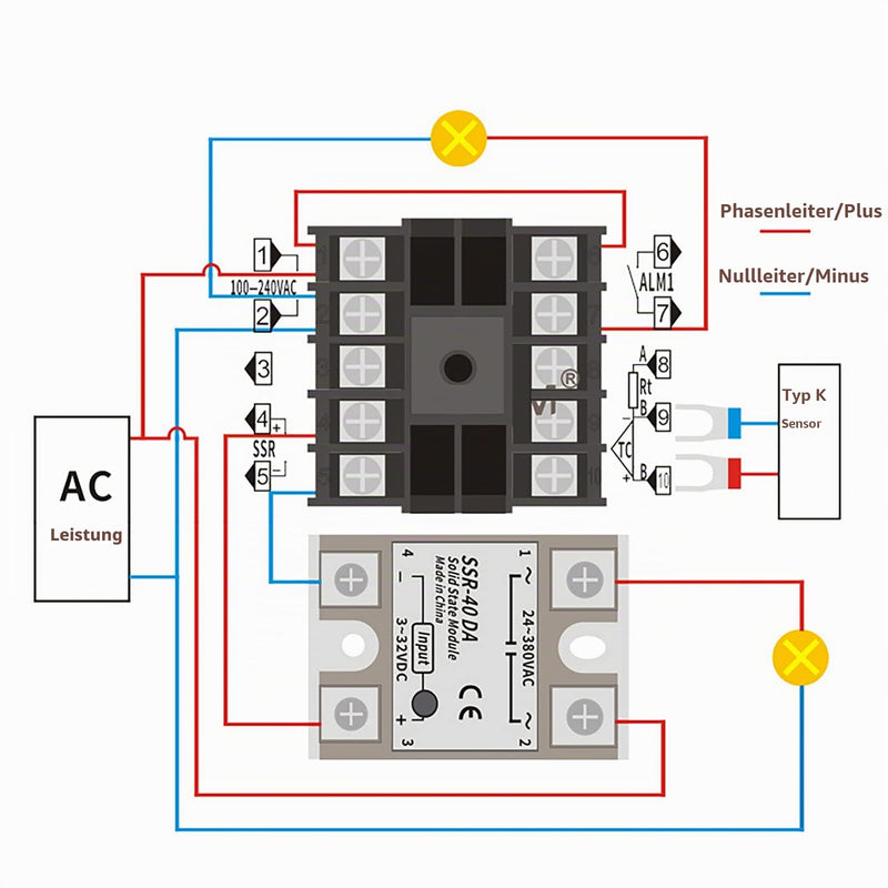 WANGCL Digital PID Controller Intelligent Thermostat with 40A SSR Relay Type K Thermocouple for Electrical Energy Chemical Industry Faeces Tanks Ovens - 0-1300℃