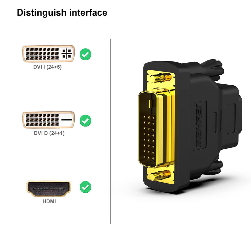 BENFEI DVI to HDMI, Bidirectional DVI (DVI-D) to HDMI Male to Female Adapter with Gold-Plated Cord 4 Pack Adapter DVI M to HDMI F
