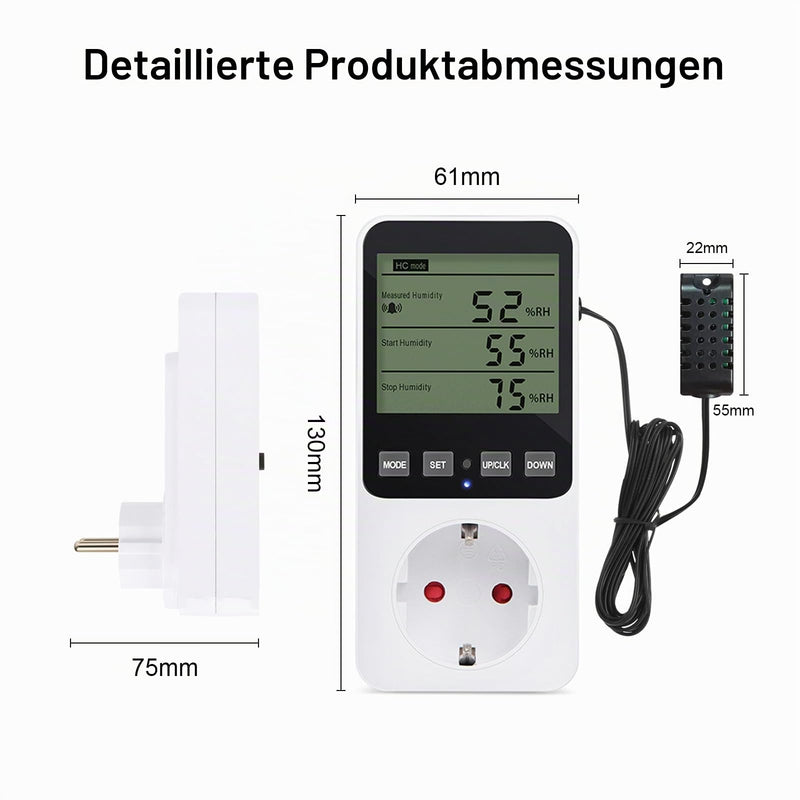 Humidity Regulator Temperature Controller Socket, Digital Hygrostat Humidity Controller 16A 230V with Sensor, Temperature Switch and Humidity Controller for Indoors, Greenhouse, Aquarium