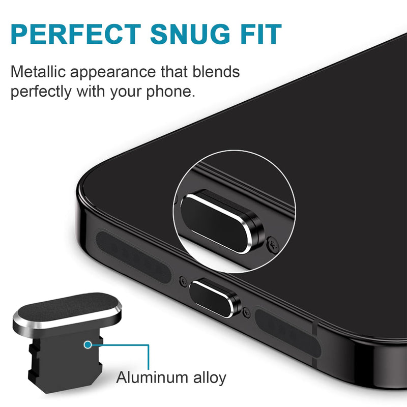 4 Pack iPhone Dust Plug，Aluminum Alloy iPhone Port Plug Lightning Port Plug with Phone Speaker Cover Compatible with iPhone 14, 13,12,11, Pro, Max Series Protector Charger Port Cover