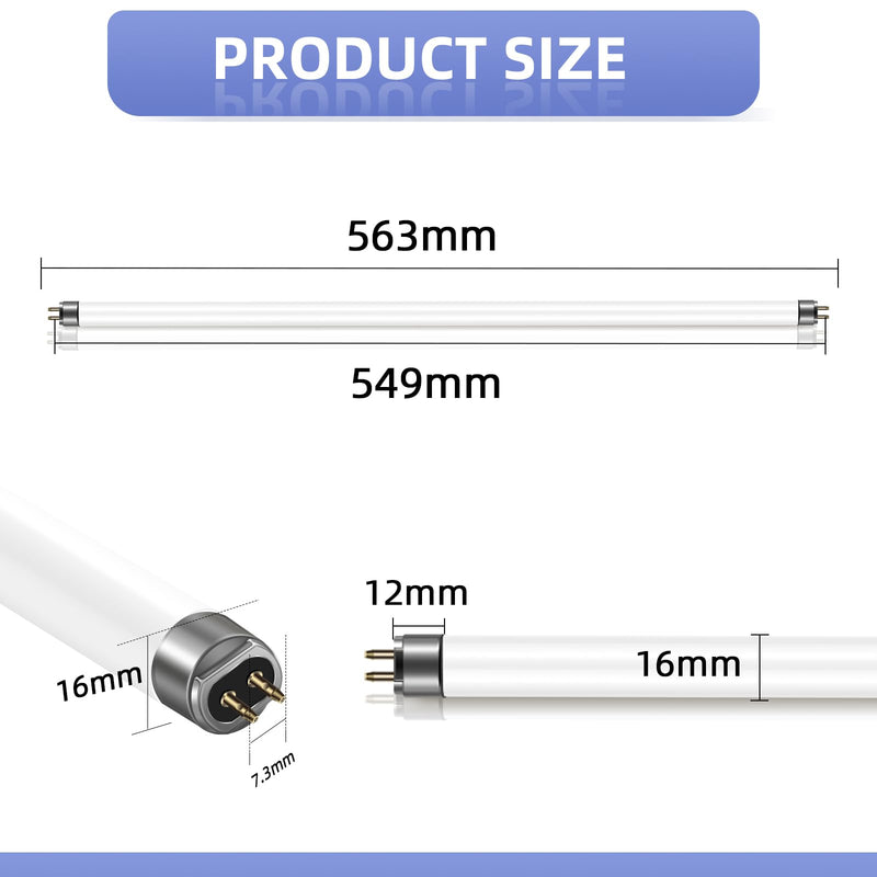 Pack of 2 14W Fluorescent Tube Size 563mm T5 Cool White 4000K 1250LM G5 Base Low Energy Saving Emergency Light Suitable for Kitchen, Cabinet, Garage, Bathroom Cold White