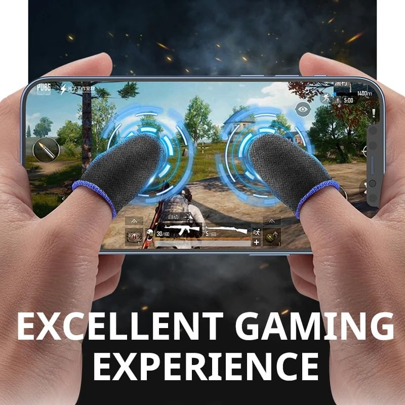 30 Pcs Cell Phone Gaming Finger Sleeve for Gaming Mobile Game Controller Finger Thumb Sleeve Anti Sweat Breathable Seamless Touchscreen Finger Cover Silver Fiber for Phone Game(Blue Brim)