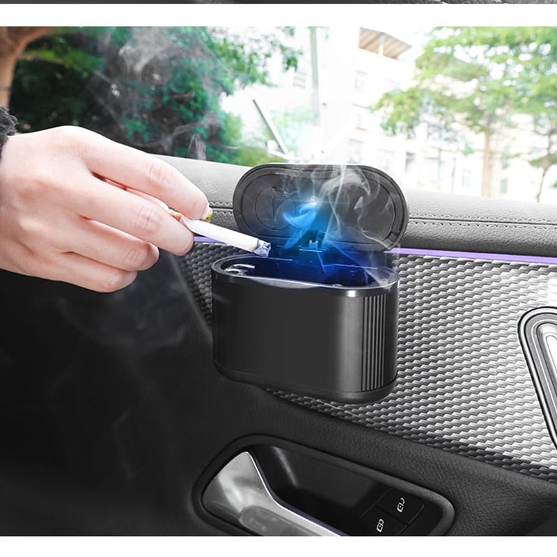 Multi-spot Placed Car Ashtray Removable Detachable Alloy with Lid Blue Led Clamped&Glued Beside Door Air Outlet Behind Seat Black Multi-spot Placed Black