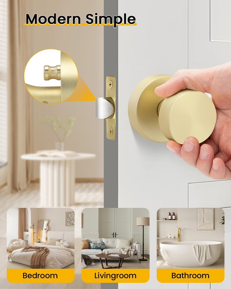 goldenwarm Gold Door Knobs Interior, Heavy Duty Zinc-Alloy Privacy Brushed Gold Interior Door Knobs, Brushed Brass Indoor Doorknobs for Bedroom, Bathroom (1 Pack) 1
