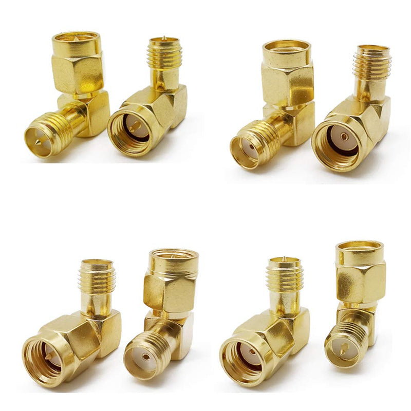 SMA Connectors kit 18 Type SMA RP-SMA Adapter Plug and Jack Straight and 90° SMA Connector Goldplated Brass RF Coax Connectivity Set for FPV Antennas Radio Baofeng Yaesu IP Camera Project