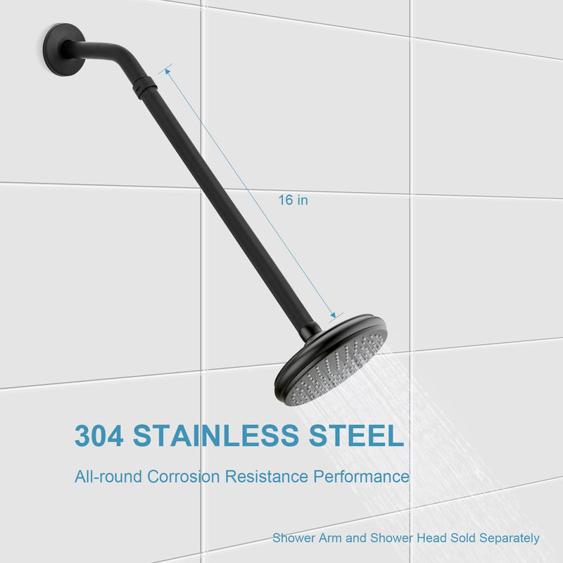 OFFO Shower Head Extension Arm, 16 in Shower Arm Extension Shower Head Extender Made of 305 Stainless Steel Shower Pipe Extension, Matte Black