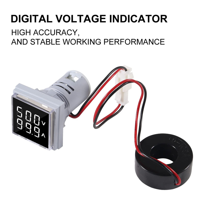 AITRIP 2Pack LED Display Voltmeter, Square Dual Display Voltmeter and Ammeter LED Digital Voltage Gauge AC 60-500V 0-100A Current Meter Indicator White