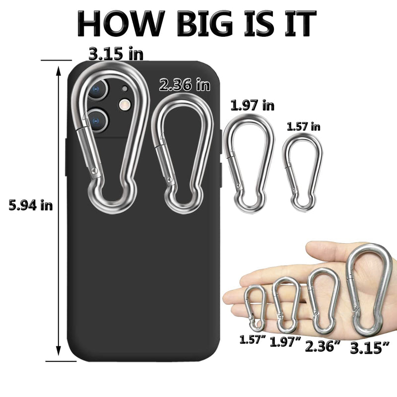 Spring Snap Hooks, 304 Stainless Steel Metal Clip Heavy Duty Rope Connector Small Snap Clamp Key Chain Link Buckle for Hammock Swing Set Outdoor Travel Camping Fishing Hiking 1.97inches(m5)-24pcs