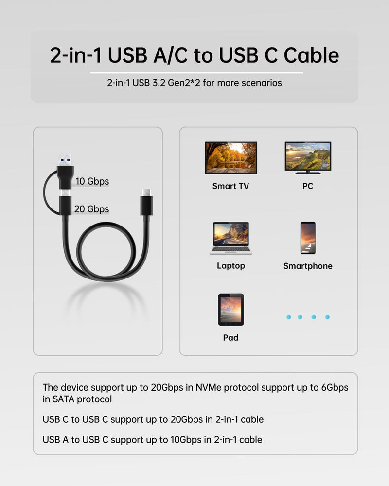 M.2 Duplicator Cloner Dual-Bay Offline USB C to NVMe SATA Dock Station, 20Gbps M2 Reader for Both (M Key, B+M Key) PCIE NGFF Docking, Size for 22110 2280 2260 2242 2230 Enclosure - STK03 STK03 20Gbps Dual Bay M.2 Duplicator