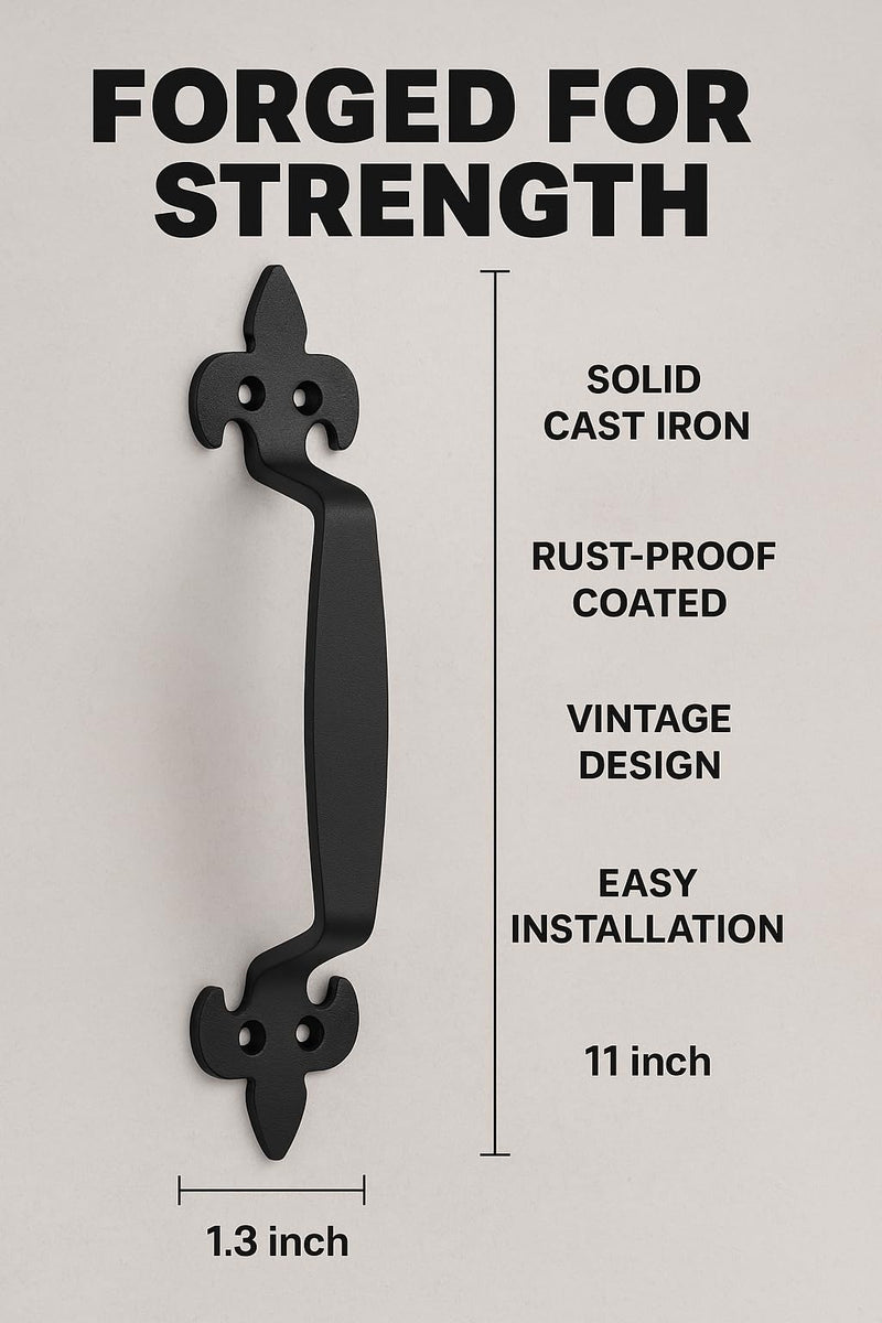 2-Pack 11 Inch Fleur Barn Door Handle - Black Cast Iron Pull for Sliding Doors, Gates, Sheds, Fences, Closets - Indoor Outdoor Farmhouse Hardware 11" - 2 Pack