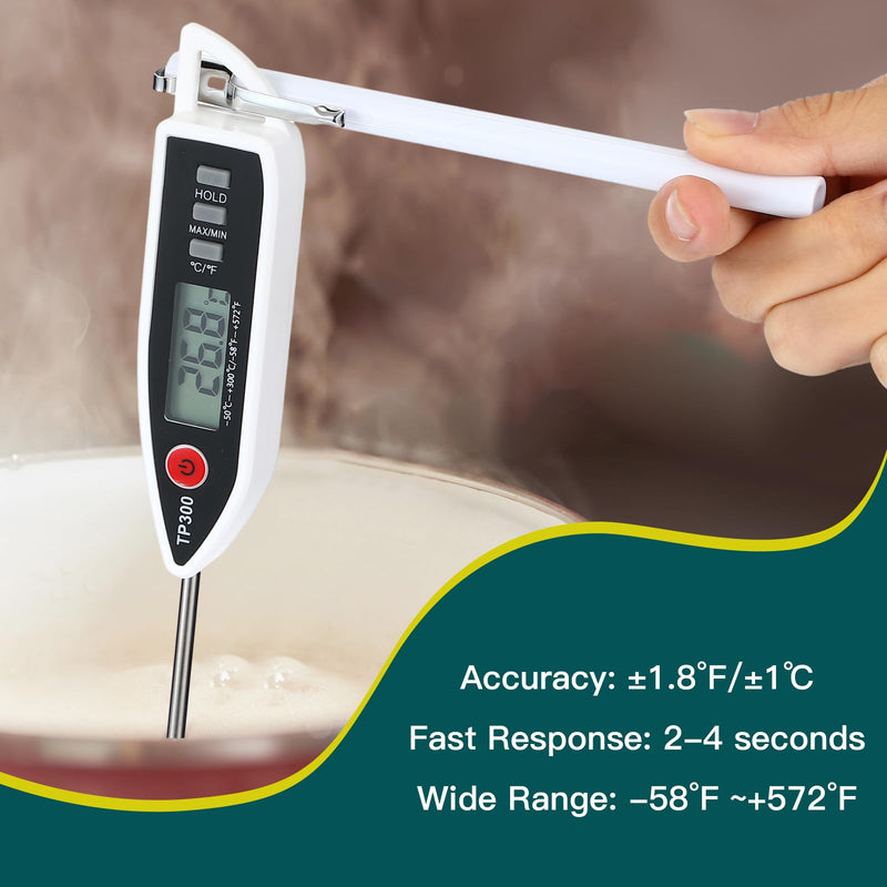 6 Set Waterproof Food Thermometer for Water, Liquid, Candle and Cooking Digital Meat Thermometer with Long Probe Instant Read for Kitchen BBQ Grill Candy (Black,White,Red) 6 Black, White, Red