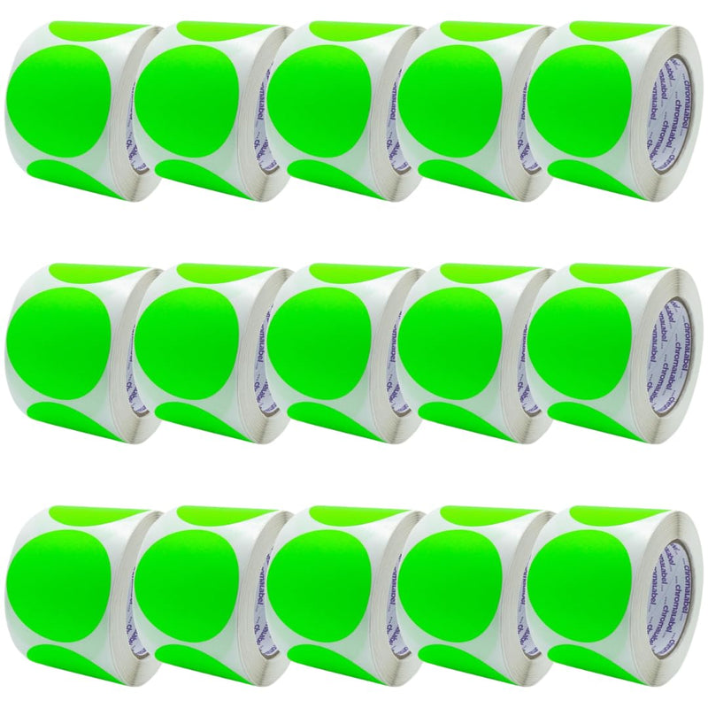 ChromaLabel 3 Inch Round Sticker Labels, Removable Stickers Label, Matte Finish Color Coding Labels - 500 Sticky Dots per Roll, Fluorescent Green - Case of 15