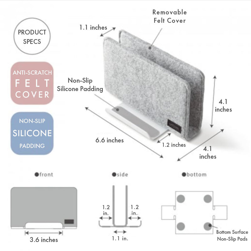 Sonic Utlim Vertical Laptop Stand for Desk, Dock Holder with Felt Cover, Desk Organizer, Storage and Stand for All MacBooks, Windows Laptops, Tablets, and Smartphones, UT-5352-W White/Grey