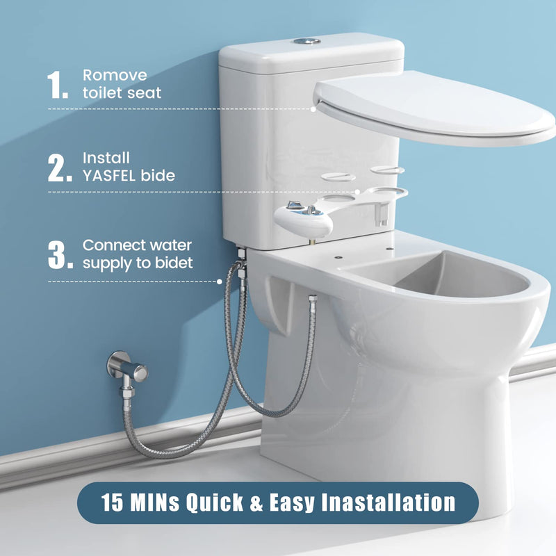 YASFEL Bidet Attachment for Toilet, Non-Electric Self-Cleaning Bidet Seat Attachment, Fresh Cold Bidet Attachment for Feminine/Posterior Wash, with Adjustable Pressure Control (Blue/White) Blue White